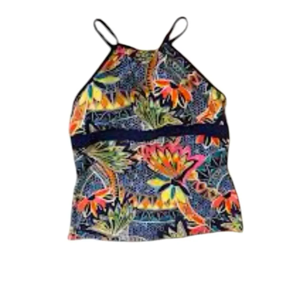 Title Nine Women’s Large Tankini Swim Top Tropical Floral High Neck Strappy Back